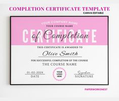 a certificate with pink and white stripes on it