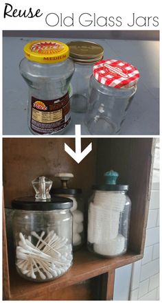 an old glass jar is turned into something new with some glue on top and the bottom