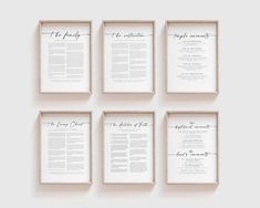 six framed wedding vows on the wall