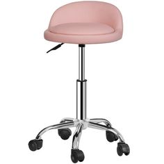 a pink office chair with wheels and casteors