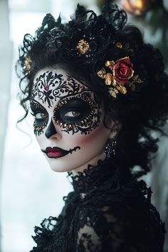 #halloweenmakeupideas #halloween #halloweenart #makeup #makeupoftheday #makeover #makeupaddict #makeuplover Hollower Make Up Easy, Glamour Skull Makeup, Halloween Cute Makeup Ideas, Mexican Sugar Skull Makeup, Halloween Makeup 2024 Trends, Day Of The Dead Halloween Makeup, Halloween Make Up 2024, Catrina Makeup Ideas, Easy Catrina Makeup