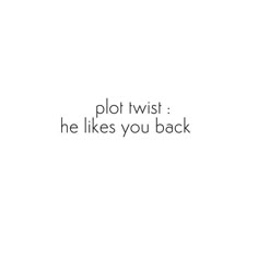 the words plot twist he likes you back on a white background