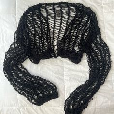 Brand New Never Worn. Accidentally Ordered Two And Missed The Return Date Trendy Black Shrug For Spring, Black Shrug For Spring Layering, Black Shrug For Spring, Black Bohemian Sweater With Crochet Details, Black Bohemian Crochet Sweater, Trendy Black Shrug For Fall, Black Bohemian Knit Cardigan, Black Bohemian Open Knit Sweater, Casual Black Open Knit Cardigan