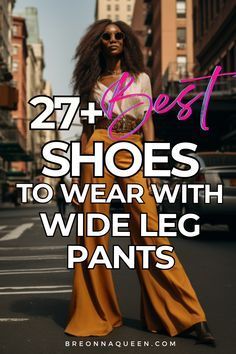 Wide Leg Pants Outfit With Heels, Wide Leg Pants Shoes Outfit, Wide Leg Pants Party Outfit, Boot Leg Pants Outfits, Shoes For Wide Pants, Wide Pants With Sneakers, Wide Leg Sweater Pants Outfit, Shoes To Wear With Jumpsuit Casual, Wide Leg Pants Outfit With Boots