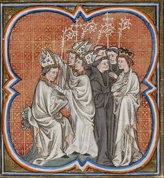 an image of three men in medieval clothing, one with a crown on his head