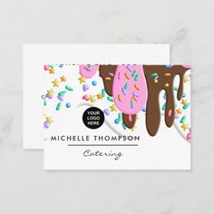 a business card with donuts and sprinkles on it