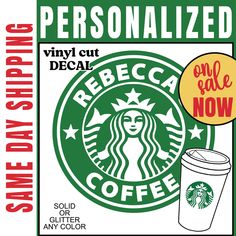 a starbucks sign with the words personalized and an image of a cup of coffee