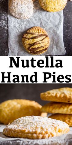 nutella hand pies with powdered sugar on top and in the foreground