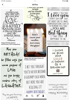 some type of birthday card with different words and phrases on the front, in black and white