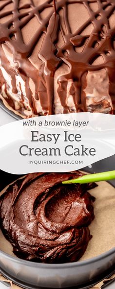 an easy ice cream cake with chocolate icing