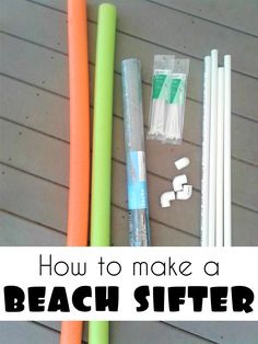 some plastic straws, toothbrushes and other items on a wooden table with text overlay that says how to make a beach slipper