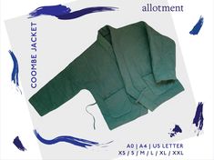 an allotment jacket is shown on the front and back of a cardigan