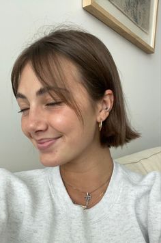 Women's Short Bob Haircut, Really Short Bob With Curtain Bangs, Short Hair Bob With Curtain Bangs, Short Hair W Fringe, Short Hair With Cute Bangs, Short Hairstyles Chin Length, Short Brown Bob With Curtain Bangs, Short Haircut Wispy Bangs, Short Brown Hair Chin Length