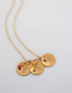 Gold Birthstone Disc Necklace for Mom or Grandma with Stick Family Figure