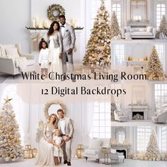 white christmas living room with 12 digital backgrounds