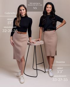 Tops For Pencil Skirts, Knit Sweater Skirt, Sweater Skirt Set, Midi Pencil Skirt, Business Casual Outfits For Work, Midi Length Skirts, Midi Skirt Pencil, Mock Neck Top, Black Turtleneck