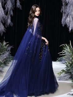 (1) Romantic Royal Blue Glittering Star Gown with Cloak (Custom option) – A Lark And A Lady