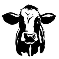 a black and white cow's face is shown in the shape of a head