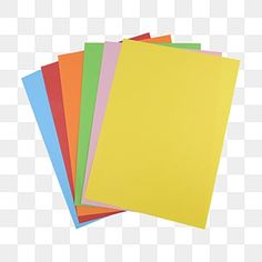 five different colored papers stacked on top of each other, with one yellow paper in the middle