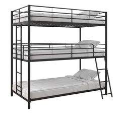 a bunk bed with two mattresses underneath it