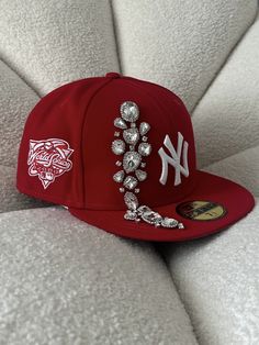 Each rhinestone is hand placed by me. Embellished Baseball Caps, Cheap Fitted Hats With Letter Print, Bedazzled Fitted Hat, Items To Rhinestone, Bedazzled Hats Baseball Caps, Fall Accessories 2024, Baseball Cap Ideas, Bedazzled Cowboy Hat, New Era Cap Outfit