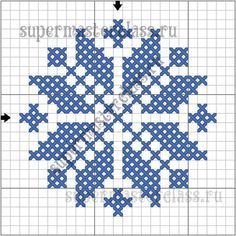 a cross stitch pattern with blue and white snowflakes