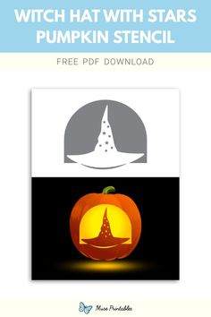 the witch hat with stars pumpkin stencil is shown in this free printable