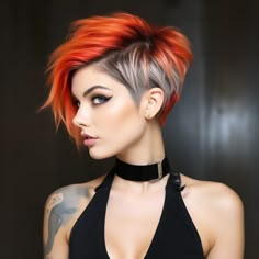 Vivid Hair Color Ideas Short, Fun Short Hairstyles, Short Hair With Highlights, Boho Short Hair, Red Pixie Haircut, Hair Colour Brown, Cool Short Hair, Straight Hair Highlights, Elegant Short Hair