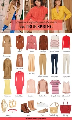 Coral Clothes Aesthetic, Spring Colour Palette Clothes, Cool Spring Color Palette Outfits, Classic Spring Palette, Bright Spring Color Palette Capsule Wardrobe, Spring Colour Palette Fashion, True Spring Color Palette Clothes, Spring Color Type Outfit, Bright Spring Autumn Outfits