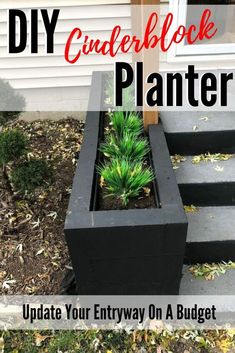 a cinder block planter with plants in it and the words, diy cinder block planter update your entryway on a budget