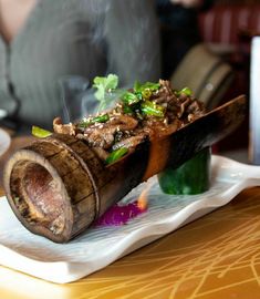 the food is prepared and ready to be eaten on the table at the eatery