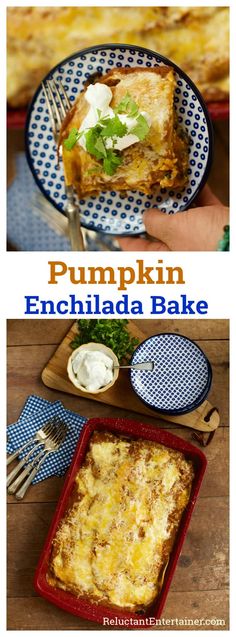 pumpkin enchilada bake with text overlay