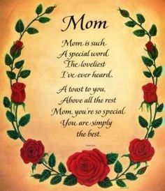 a red rose wreath with the words mom on it and an image of two roses