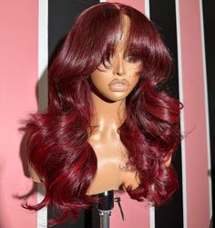 Burgundy Layered Wig, Red Layered Wig, Valentine’s Day Wig Ideas, Lilbit Collections, Hair Baddie Hairstyles, Body Wave With Bangs, Hair Inspiration Aesthetic, Hair Baddie, Wigs Collection