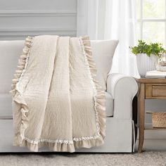 PRICES MAY VARY. Lace If you're looking for a cozy, cottage inspired way to enhance your home decor, this throw is perfect for you. Besides being soft and wonderful to snuggle in, this blanket has a lovely lace and ruffle trim for a shabby yet chic style. Every farmhouse, cottage or shabby-chic style home can welcome this throw easily into their home decor. The trim of this throw blanket is composed of a lace and ruffle layer, for a fun flare that's also calming and homey. This throw blanket mea Cottage Shabby Chic, Baby Throw, Style Shabby Chic, Lush Decor, Ruffle Fabric, Farmhouse Cottage, Dining Room Bench, Antique Farmhouse, Shabby Chic Cottage