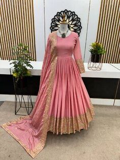 Find many great new & used options and get the best deals for New Launch Heavy Chinnon Silk Attractive Gown With Dupatta For Women Party Wear at the best online prices at eBay! Free shipping for many products! Pink Anarkali Gown, Anarkali Dress Indian, Ceremonial Wedding, Pink Anarkali, Stylish Gown, Designer Anarkali Dresses, Half Saree Lehenga, Gown With Dupatta, Gown Party Wear