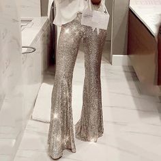 Sequins Pants, Sequin Flare Pants, Sequin Pant, Tokyo Street Fashion, Sequin Pants, Moda Chic, Bell Bottom Pants, Looks Chic, Soft Grunge