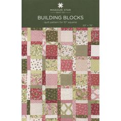 a book with the title building blocks quilt pattern for beginners, featuring pink and green squares