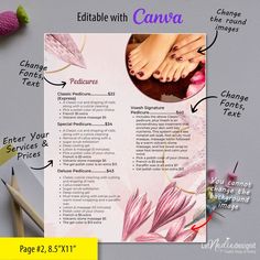 4-page Nail Salon Menu Template Nail Salon Price List Template Pedicure, Manicure, Waxing Services Menu TEMPLATE ONLY - Etsy Thailand Pedicure Menu Ideas, Nail Salon Price List, Menu Nail, Nail Salon Prices, Stationery List, Spa Menu, Waxing Services, Price List Template