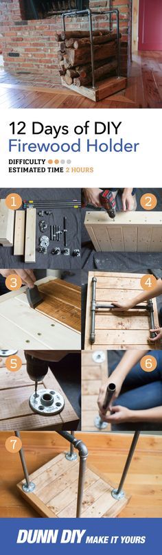 the instructions for how to make a diy firewood holder