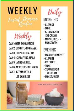 Face Cleanser Diy, Weekly Skincare Routine, Weekly Skin Care Routine, Weekly Skincare, Diy Face Cleanser, Facial Routine, Diy Face Scrub, Facial Routines, Deep Exfoliation