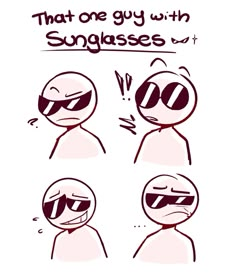 some cartoon characters with sunglasses on and one saying that they're not wearing glasses