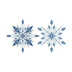 two snowflakes are shown in blue on a white background, one is facing the opposite direction