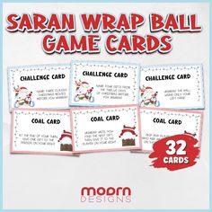 some sort of game cards with santa's hat on them and the text, saran wrap ball game cards