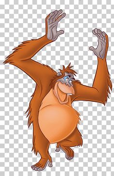 an orangutan cartoon character with his arms in the air png clipart