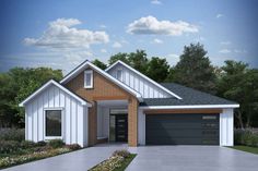 this is an artist's rendering of a house in the country style with two garages