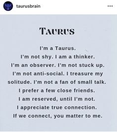 an image of a poem written on paper with the caption taurus i'm not shy, i am a thinker