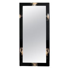 a black and gold framed mirror on a white wall with an animal print border around it