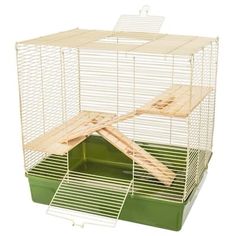 a small white bird cage with two green trays