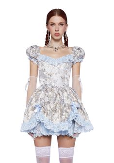 base Blue Babydoll Dress, White Lace Mini Dress, Sugar Thrillz, Pastel Fashion, Tv Fashion, Fashion Aesthetics, Fashion Tv, Fantasy Dress, Puffy Sleeves